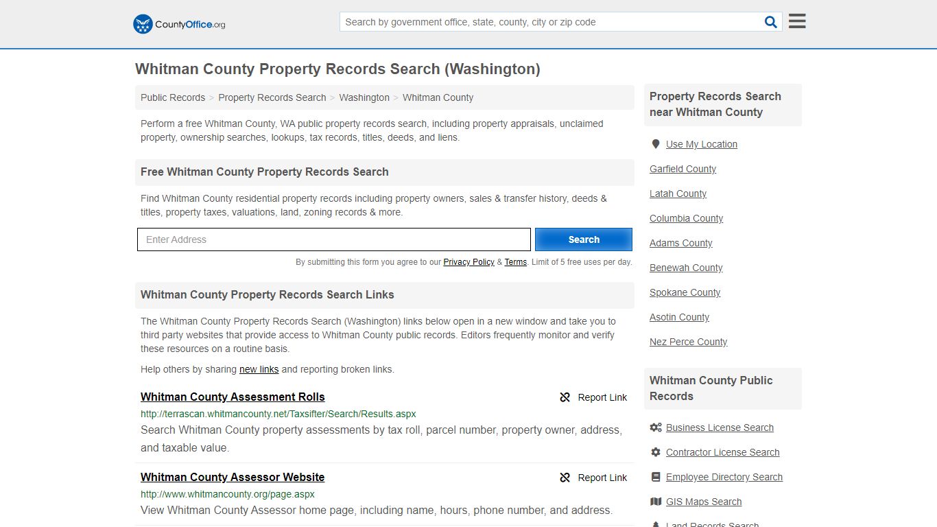 Property Records Search - Whitman County, WA (Assessments ...